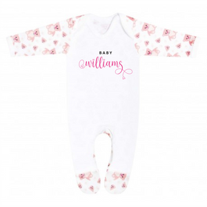 Personalised Last name Homecoming Baby Girl Rompersuit Pink Bear The Dandies Clothing