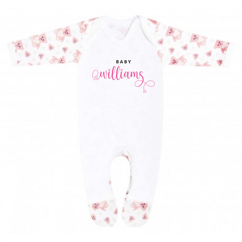 Personalised Last name Homecoming Baby Girl Rompersuit - Pink Bear