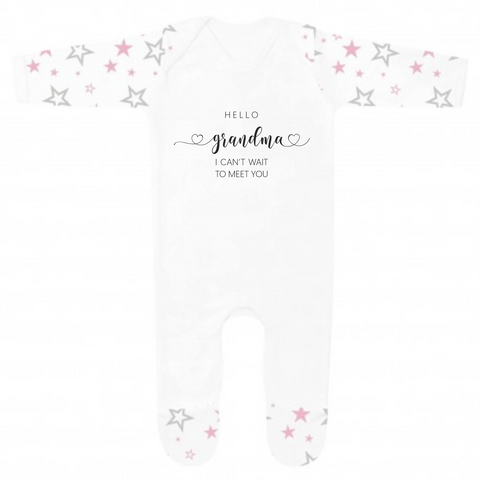 Hello Grandma Baby Girl Romper suit - Pink Star