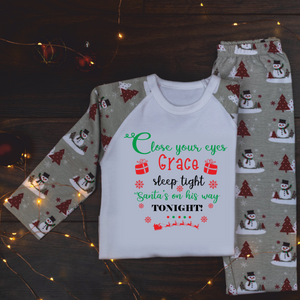 Close your eyes Santa on his way Kids Christmas Pjs