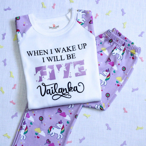 When I wake up I will be Personalised Unicorn Birthday Pyjamas