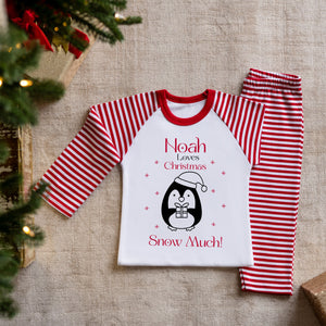 Snow Much Red Striped Personalised Christmas Pyjamas