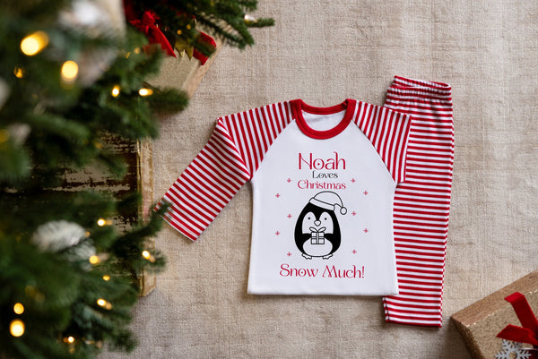 Snow Much Red Striped Personalised Christmas Pyjamas